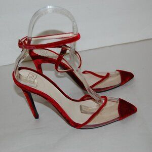 37/US7❤️ ITALY ALEVI MILANO PVC & Red Velvet Leather High Heels Sandals
